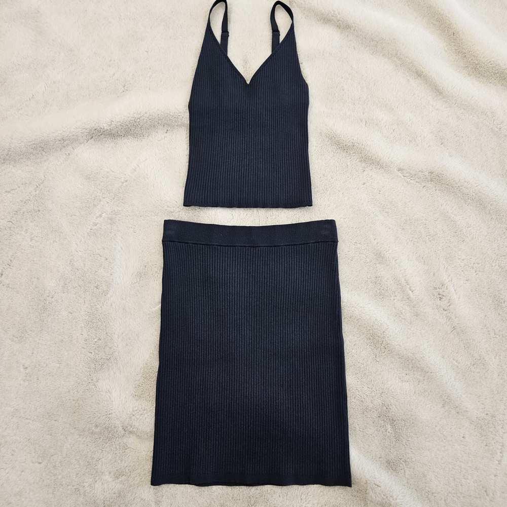 Wilfred Navy Blue Ribbed Skirt Set 2xs